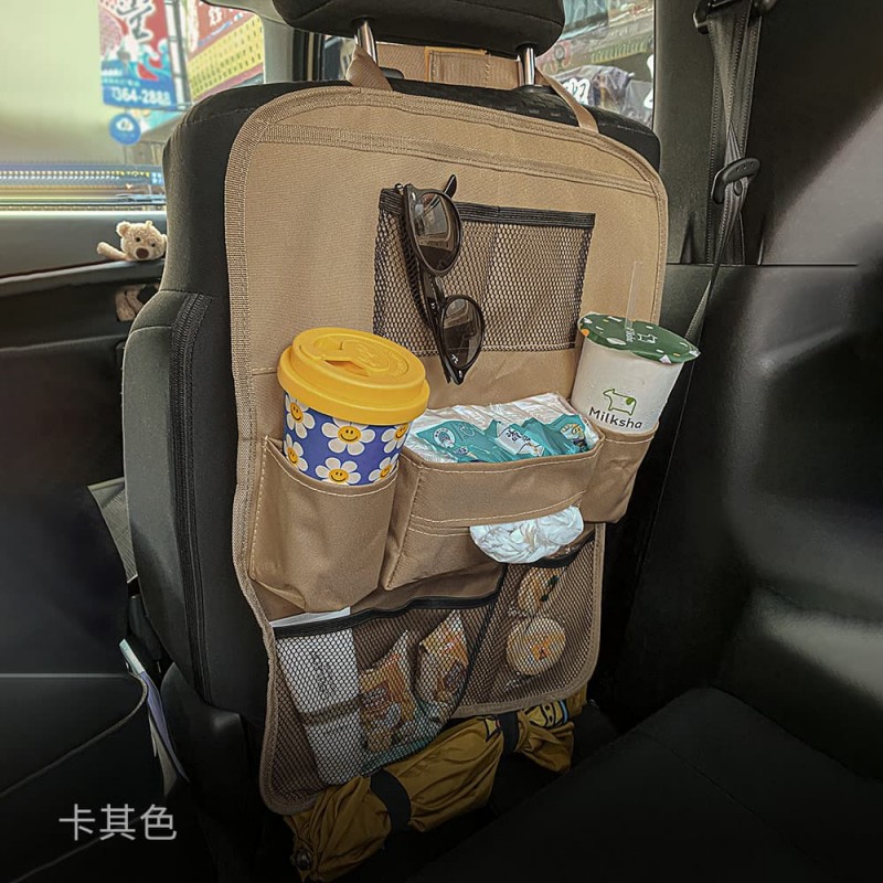 ON THE ROAD 收納樂汽車椅背收納袋(附雨傘收納)軍綠色/卡其米