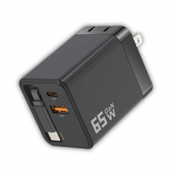 MCK科技 自帶線二孔GaN氮化鎵快充65W(黑/白)