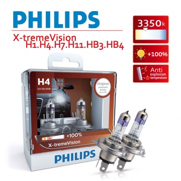 PHILIPS飛利浦 超極光X-tremeVision 增亮+100% 鹵素車燈 H4