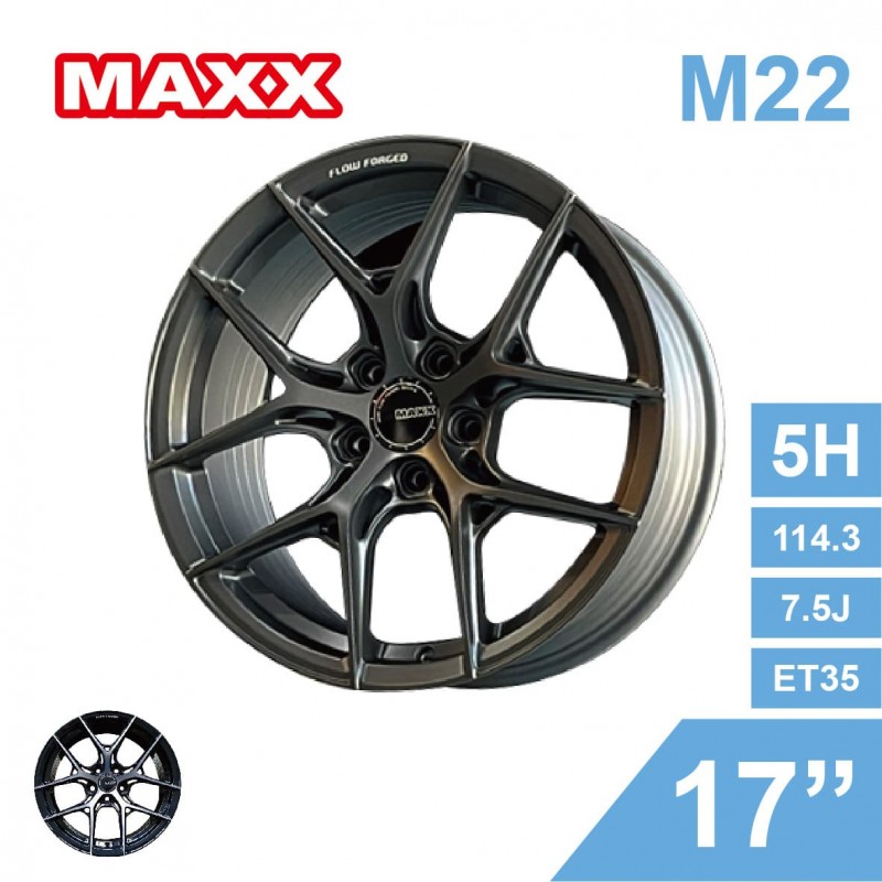 [預購]MAXX 旋壓鋁圈 M22 17吋 5孔114.3/7.5J/ET35(灰/黑)