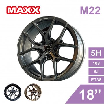 [預購]MAXX 旋壓鋁圈 M22 18吋 5孔108/8J/ET38(灰/黑/金)