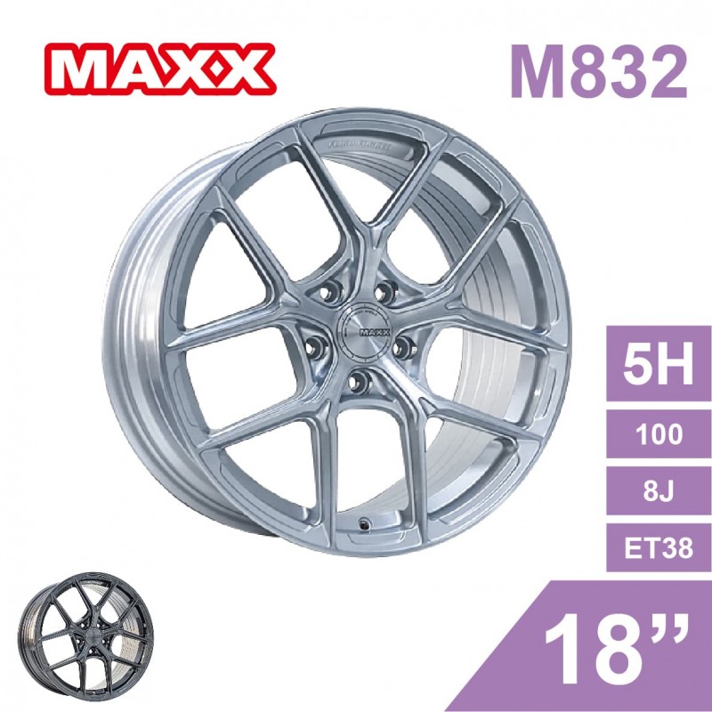 [預購]MAXX 旋壓鋁圈輪框 M832 18吋 5孔100/8J/ET38(銀/灰)